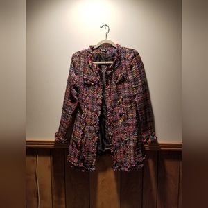 ☃️Anthropologie inspired Yi Mei Ni tweed multi colour open long jacket